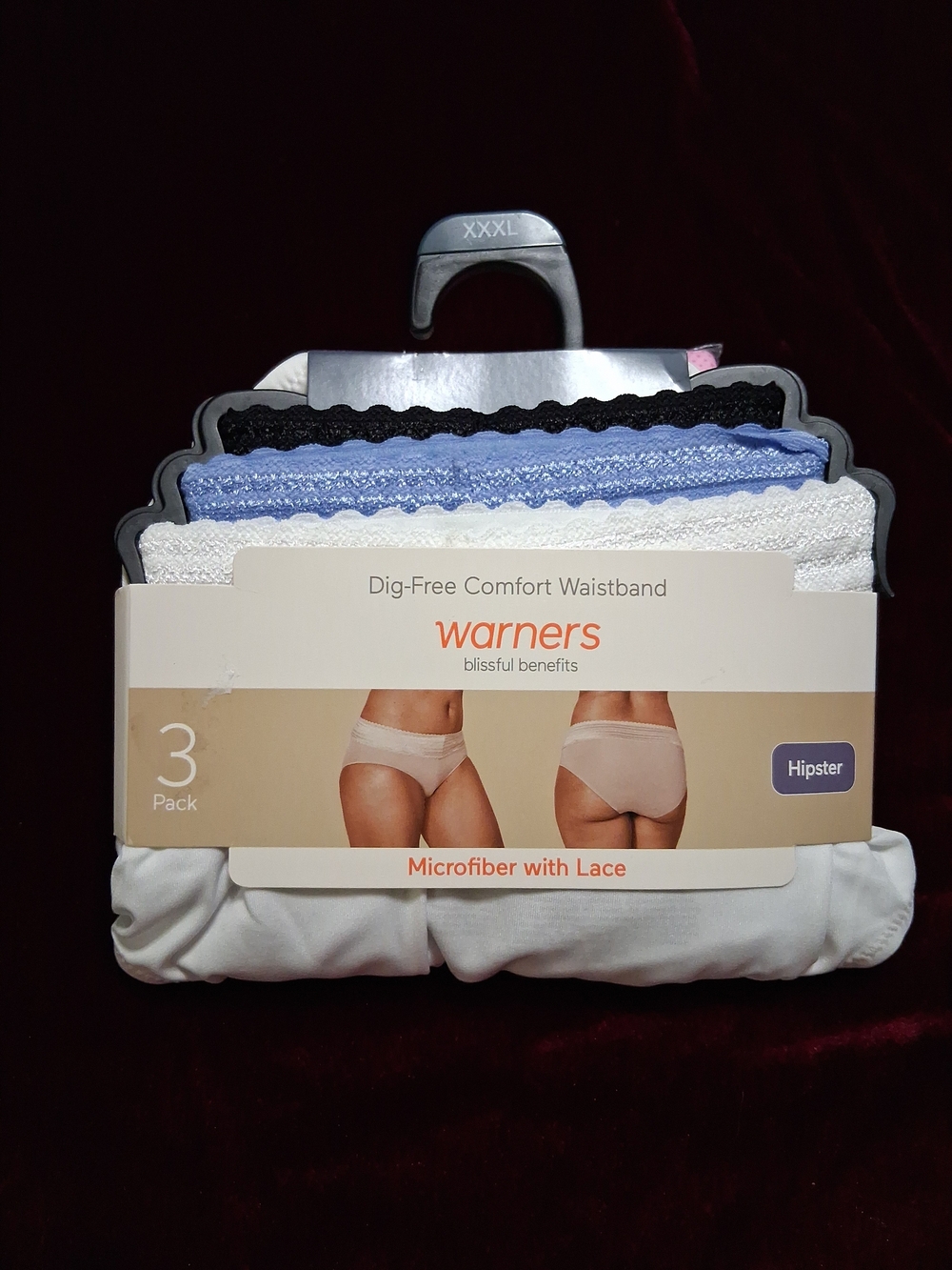 Warner's Women's Hipster Panty 3-Pack - White, Light Blue, Black Lace